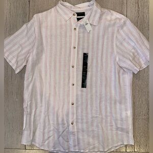 Banana Republic Men's Pink and White Striped Shirt